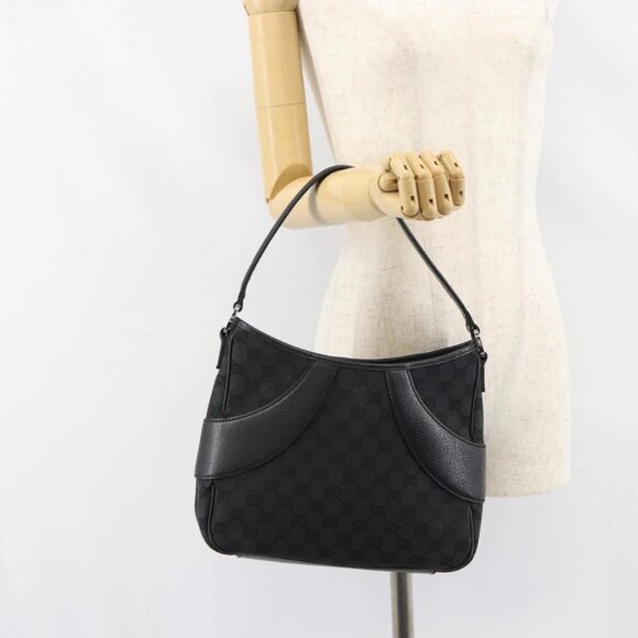 GUCCI GG Canvas Shoulder Bag Black Silver Auth - Picture 14 of 16
